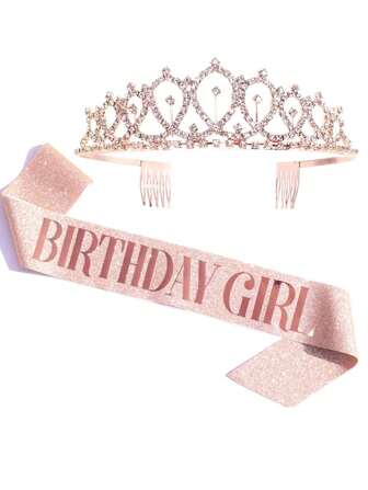 2pcs/Set Bling Rhinestone Crystal Crown Tiara Birthday Decoration Birthday Satin Sash Party Supplies Back To School Valentine Day