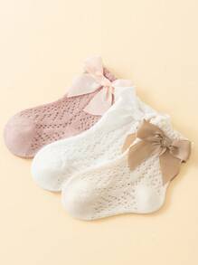 3 Pares/paquete Calcetines De Princesa Con Lazo De Malla - Multicolor - Ver 1