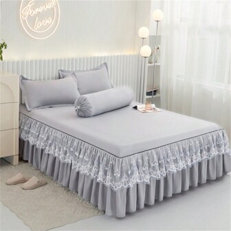 1pc Elegant Lace Bed Skirt, Solid Color Soft Dust-Proof Bedspread Suitable For All Seasons, Plus Size, Non-Slip Bed Sheet Bedding (Bed Skirt Only, No Pillowcase), Bedroom Decor