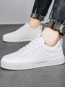 新款男士白色休閒鞋,時尚百搭板鞋 - 白色 - 查看 3