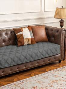 1pc Solid Pattern Sofa Cover, Simple Style Polyester Fiber Double-Sided Waterproof Blanket Suitable For Living Room Sofa, Study, Home Use, Picnic Mat - Dark Gray/light Gray - View 1