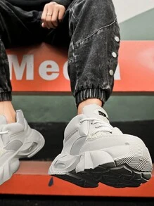 Chaussures De Sport D'extérieur À Semelle Épaisse Et Bout Rond Pour Hommes, Chaussures De Course Légères À Lacets, Chaussures Épaisses À La Mode À Talons Rehaussants