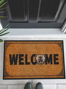 1個復古風格有趣字母印刷門墊,簡約風格聚酯纖維矩形地毯,適用於客廳家居裝飾 - 棕色 - 查看 1