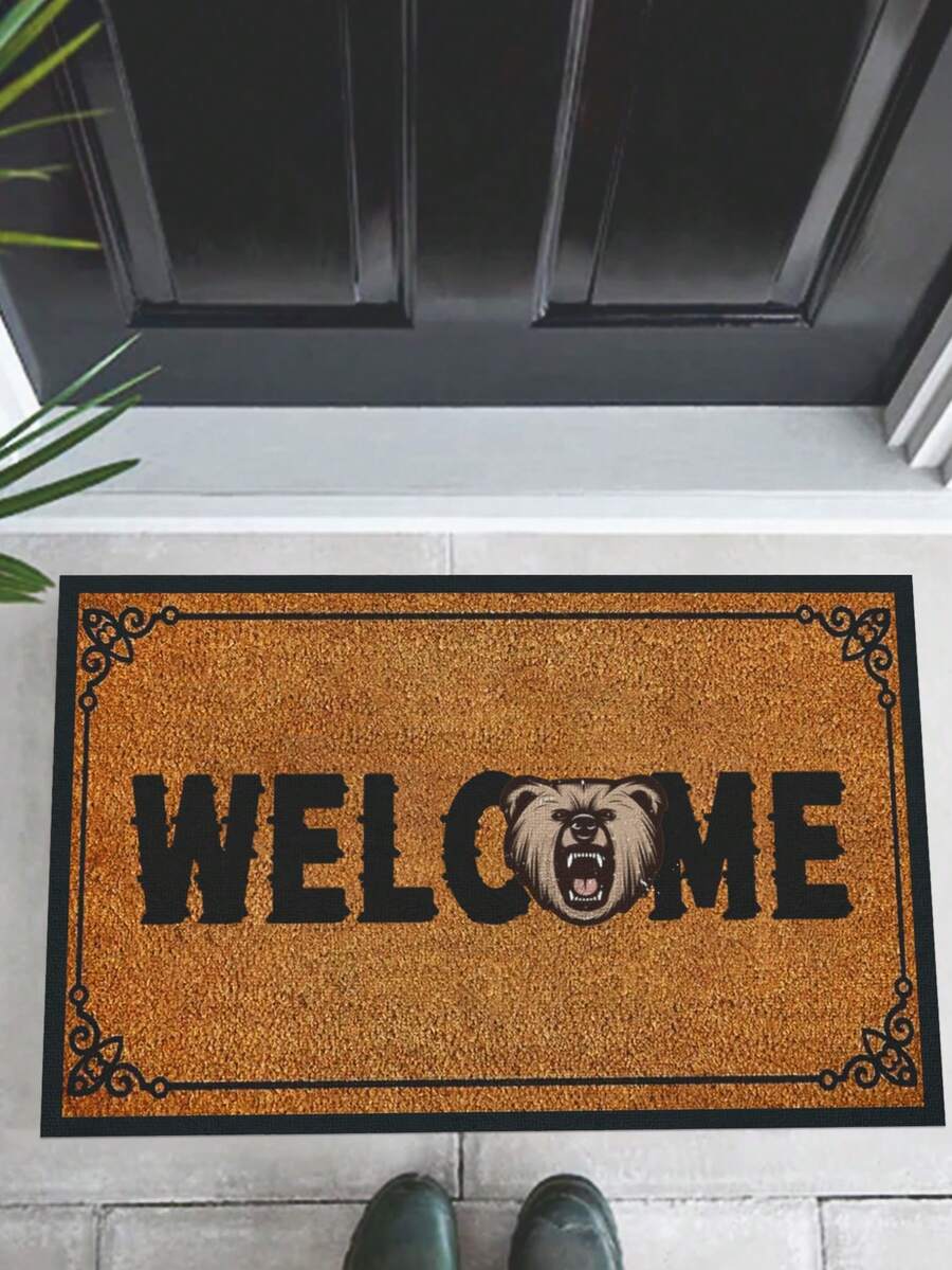 1個復古風格有趣字母印刷門墊,簡約風格聚酯纖維矩形地毯,適用於客廳家居裝飾 - 棕色 - 查看 1