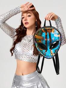 Funky Alien Backpack For Women Holographic Triangle Rucksack  Girls Casual Transparent Bag Rave Backpack - Multicolor - View 2