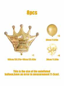 8pcs Large Crown Shaped Balloon Kit, 12 Inches Gold Metallic Foil Crown Balloon And Sparkly Transparent Latex Balloon, Perfect For Wedding/Birthday Party Decoration