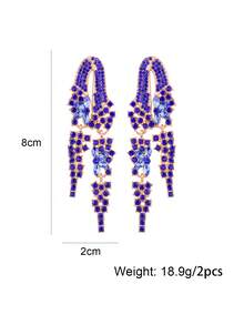 1pair Rhinestone Flower Earrings, Luxury Earrings For Women For Weddings And Parties - Royal Blue - View 4