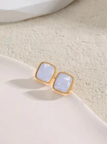 1set Minimalist Geometric Square Pendant Stainless Steel 18k Gold Plated Earring & Necklace Set - Multicolor - View 8