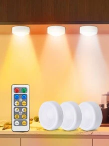 3 6 件/套 LED 橱柜灯带遥控器 3 色灯定时器调光圆盘灯 AAA 电池电源适用于酒柜地板壁橱卧室厨房照明