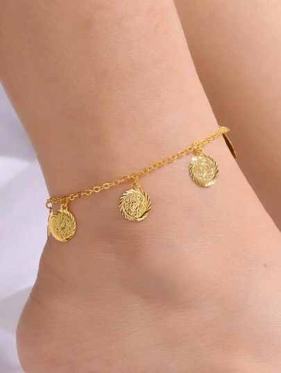 1 Pc Fashionable, Minimalist & Elegant Adjustable Coin Decor Beach Anklet For Women