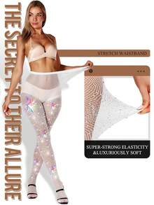 Women's Rhinestone Fishnet Tights Sparkle Fishnet Stockings Carnival Glitter Tights - White - View 3