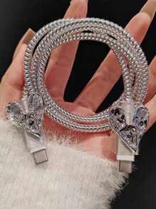 Vỏ bảo vệ hình trái tim tương thích với bộ sạc gốc của Apple, tương thích với bộ sạc 18W/20W, thiết kế vỏ mềm bảo vệ cáp, bảo vệ bộ sạc - Bạc - Xem 2