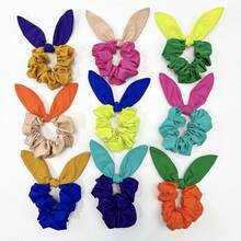 1入女士多色糖果色彩防水大捲兔耳蝴蝶結髮圈，適合日常使用可愛 - 彩色 - 查看 12