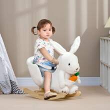 HOMCOM Animale a Dondolo a forma di Coniglio con Suoni, Cavalluccio a Dondolo per Bambini 18-36 Mesi con Cintura, 60x33x50 cm - Bianco - Visualizzare 2