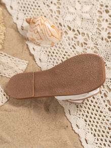 1對女孩蝴蝶結裝飾拖鞋,夏季,百搭,防滑,舒適,簡約設計,公主風格涼鞋生日禮物 - 棕色 - 查看 8