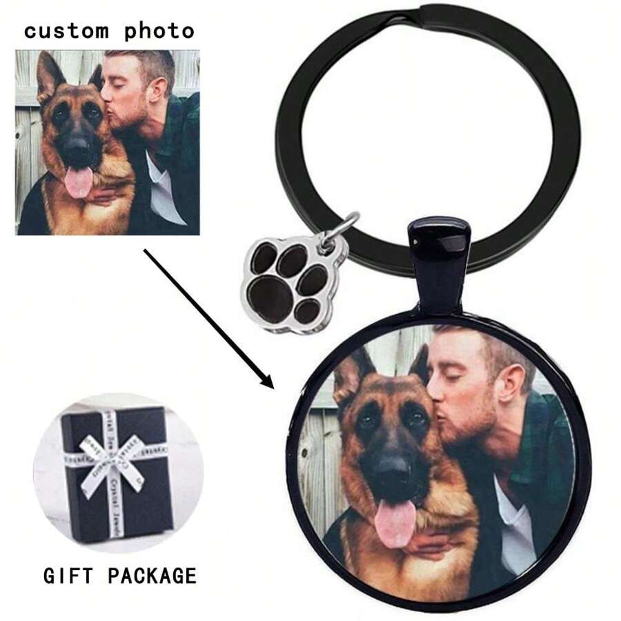 Customized Crystal Glass Photo Keychain With Gemstone - Time Capsule - Pet - Couple Photo