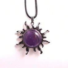 1 Pièce Collier Pendentif En Cristal Naturel En Forme De Soleil Pour Femmes Et Hommes, Pierre D'anniversaire Avec Cordon, Cadeau Spirituel Pour Noël Et Anniversaire, Carte Incluse