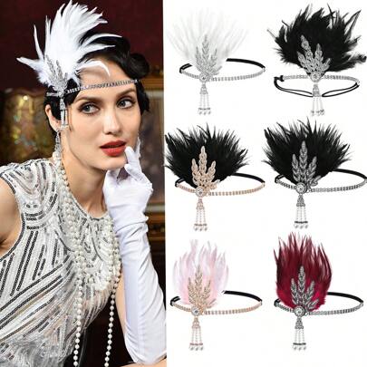 D EXCEED 1/3PCS Music Festival Women's 1920s Afternoon Tea Party Dance Valentine's Day Mother's Day Bride Alloy Artificial Feather Hairpin Headwear