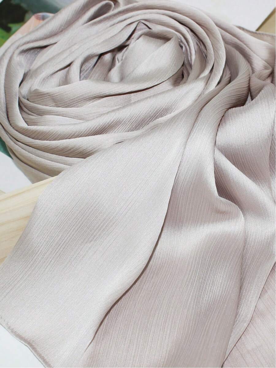 1pc Pleated Satin Scarf, Women's Silk-Like Scarf Accessory - Light Grey - View 1