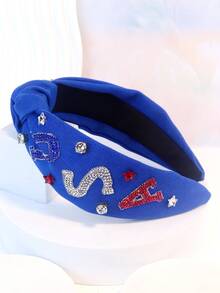 1 Máy Tính Nữ Mới Kim Cương Giả-Bộ Chữ Trang Trí Vải Thắt Nút Tóc Vòng Với, thời Trang & Thanh Lịch Hoàng Gia - Màu xanh lam - Xem 2