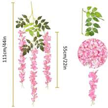 Bộ 6/12/24 bông hoa tử đằng, dây hoa nhân tạo dài 3,75ft, vòng hoa tử đằng giả bằng lụa, dùng trang trí đám cưới, sân vườn, tường. - Hồng - Xem 2