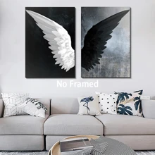2 tấm, Tranh vải canvas cánh thiên thần đen trắng hiện đại, Áp phích trang trí tường tuyệt đẹp, Trang trí nhà cửa phòng ngủ phòng khách, Không khung 15,7*23,6in - A - Xem 5
