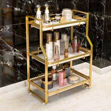 LIVINGANDHOME Living And Home Luxurious Gold 2/3-Tier Bathroom Countertop Storage Rack Organizer,Hangable Makeup Organizer Storage Shelf - Dorado - Ver 2