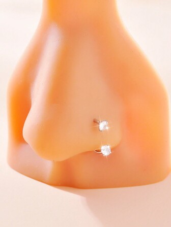 1 Piece Of Personalized Fashion Exaggerated Exquisite Stainless Steel Material Micro-Inlaid Wear Rod 1.Mm Piercing Nose Ring Women Girl Holiday Party Gift Sexy