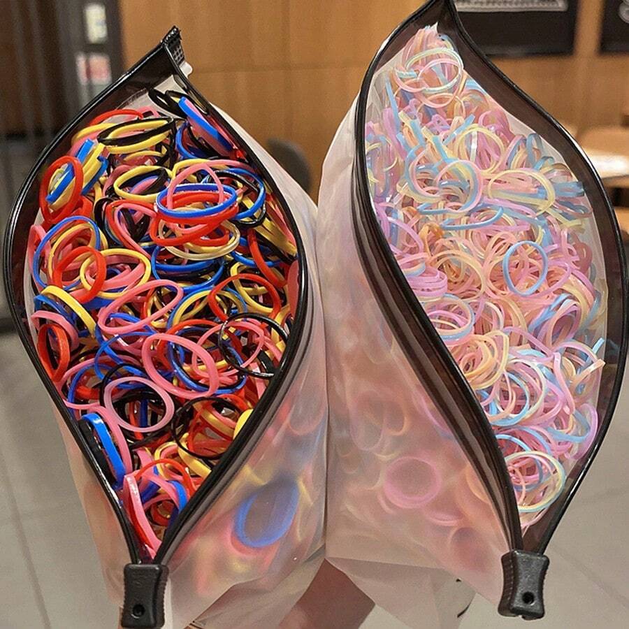 500入組女士用一次性彈性髮圈，夏季2023髮型造型適用的高彈性厚髮圈 - 彩色 - 查看 1