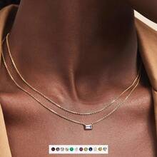 1入組生辰石項鍊，女士水晶簡約風格出生石吊墜方形氧化鋯寶石首飾 - necklace - 查看 6