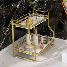 LIVINGANDHOME Living And Home Luxurious Gold 2/3-Tier Bathroom Countertop Storage Rack Organizer,Hangable Makeup Organizer Storage Shelf - Dorado - Ver 7