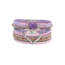Pulsera envolvente estilo bohemio con dije en forma de corazón y cierre magnético, apta para uso diario - sin material de mosaico - regalo perfecto para Pascua, San Valentín, mamá, madre, Día de la Madre