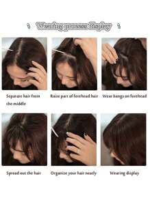 Kẹp Tóc mái Nối tóc 10 Inch Đen Tóc Tiếng Pháp Tóc mái Fake Tóc mái Kẹp tóc Tóc mái Đối với phụ nữ Sọc Với Miếng tóc giả Cong Tóc mái Đối với Mặc hàng ngày - màu đen - Xem 9