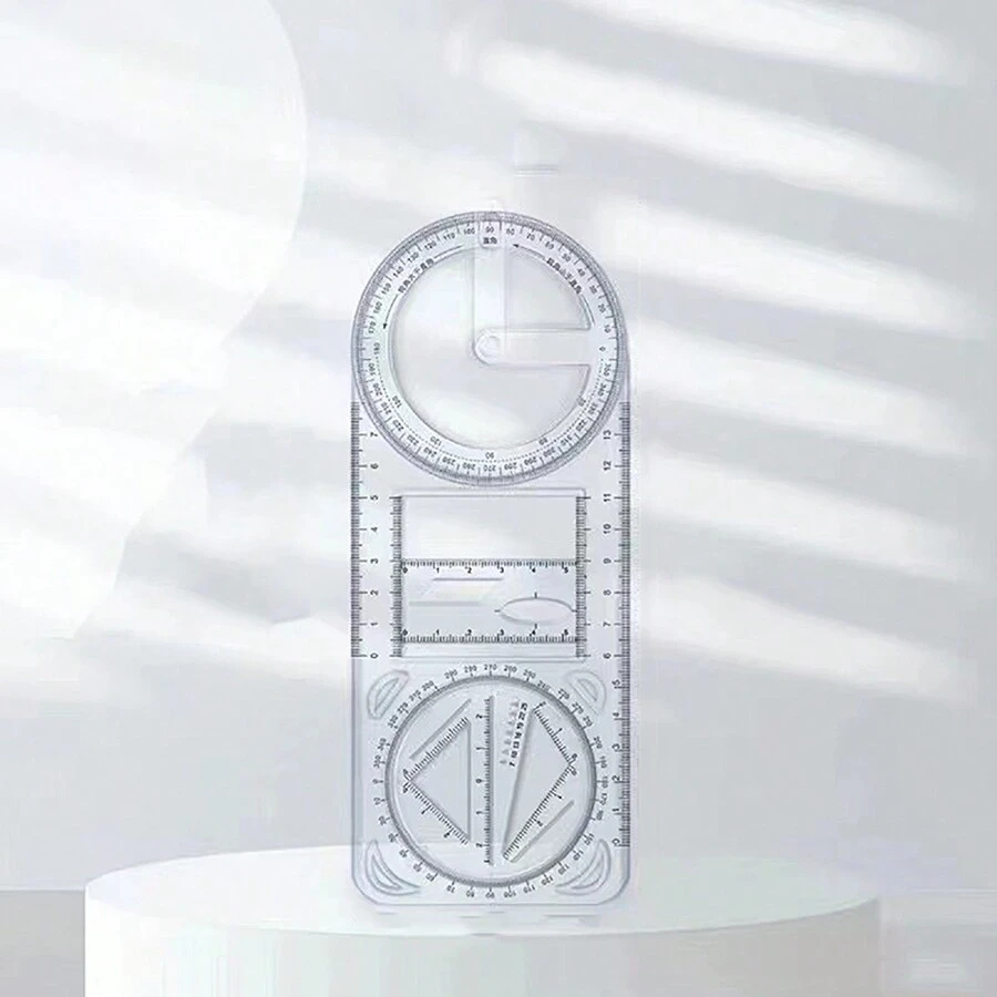 1pc Multifunctional Drawing Ruler Set For Primary And Junior High School Students - Includes Rotating Geometric Ruler, Universal Ruler, Protractor, Math Set,Rulers - Elementary School Version - View 1