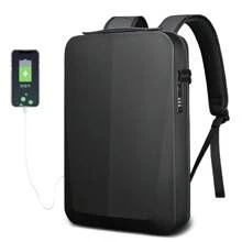 resilver 防盜防水ABS+PC硬殼筆電背包，帶USB充電口的城市薄背包，適用於15.6英寸電腦袋，帶TSA鎖的度假學校夏季通勤商務休閒黑色個性化禮物，適用於爸爸丈夫男朋友旅行背包父親節禮物大學書包新生入學用品多功能宿舍大學 - 黑色 - 查看 2