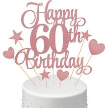 1套黑/金/玫瑰金多彩蛋糕上裝飾，用於10、16、18、20、30、40、50歲生日慶祝活動，包含數字、英文字母、星星和心形蛋糕插卡 - 玫瑰金 - 查看 7