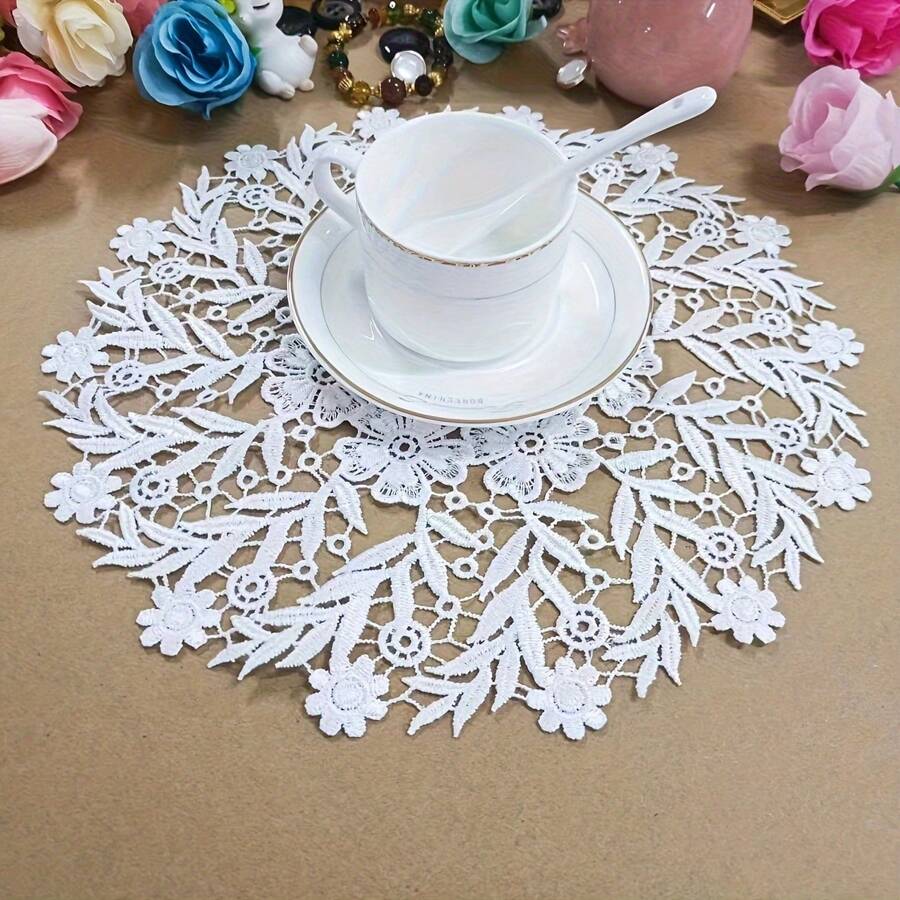 European Style Lace Round Coasters Bowl Mats Heat-Resistant Placemats Cloth Table Mats For Plate, Lamp, Flower Vase