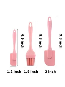 3pcs Silicone Oil Brush & Spatula, Pink Cream Spatula, For Baking Back To School - Pink - View 2