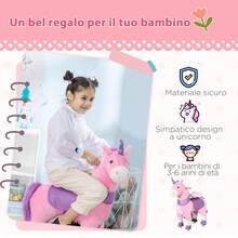 Cavallo a Dondolo con Ruote a Forma di Unicorno, Gioco Cavalcabile per Bambini da 3-6 Anni, 70x32x87cm, Rosa - Rosa - Visualizzare 5