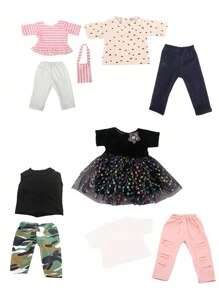 1 Set Doll Clothes For 18-Inch American Doll, Doll Casual Outfit, Doll T-Shirt And Pants Set, Fashionable Long-Sleeved Dress, Birthday/Toy/Festival Gift For Boys And Girls. Suitable For 18-Inch Dolls And Other Doll Accessories.,Big Dolls,18 Doll Clothes,Doll Clothes 12 Inch
