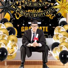 Graduation Decorations Class Of 2024, Black And Gold Graduation Decorations, 2024 Graduation Party Decorations With Graduation Backdrop Banner Starburst Balloons Tablecloths For Nurse College - Gold - View 5