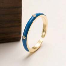 1pc Copper Plated 18k Gold Simple & Fashionable Open Diamond Encrusted Ring For Women, Adjustable