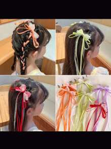 女孩发夹：2 件装蝴蝶发夹，配有流苏和缎带 - 返校发饰（优雅中国风） - 橘色 - 查看 5