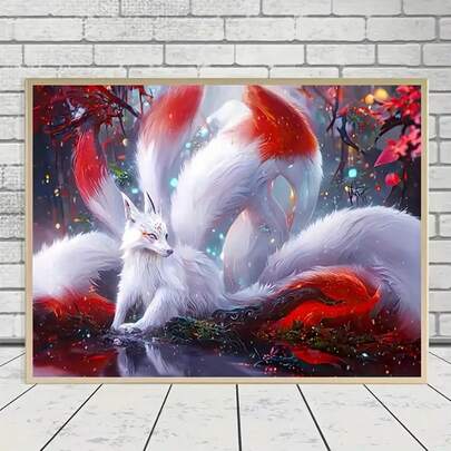 鑽石畫套件,九尾狐diy 5d鑽石畫藝術套件,適合成年初學者,圓形鑽石全鉆技術,可用於家居牆面裝飾