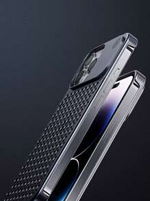 1 pieza Funda de teléfono móvil de aluminio aromática sólida con hueco gris, sin bordes, anticaída, disipación de calor, compatible con iPhone 15/14/13/12 Pro Max - Gris - Ver 5