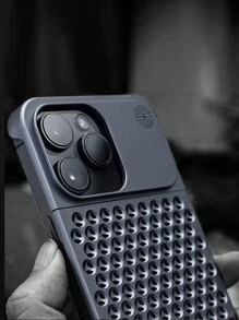 1 pieza Funda de teléfono móvil de aluminio aromática sólida con hueco gris, sin bordes, anticaída, disipación de calor, compatible con iPhone 15/14/13/12 Pro Max - Gris - Ver 4