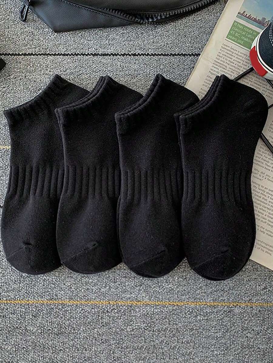 4pairs Black Non-Slip Sole Elastic Low Cut Socks, No Show Socks - Black - View 1