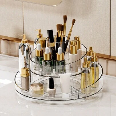 LIVINGANDHOME Living And Home Circular Chic Acrylic Cosmetic Makeup Organizer Storage Boxes,Space Saving Container Tray For Skincare, Lipstick,Makeup Brush