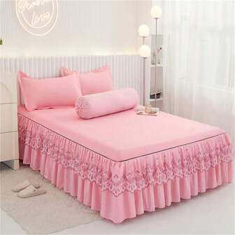 1pc Elegant Lace Bed Skirt, Solid Color Soft Dust-Proof Bedding Set For All Seasons, Large Size, Non-Slip Bedsheet, Bedroom Decor (Bed Skirt*1, No Pillowcase)