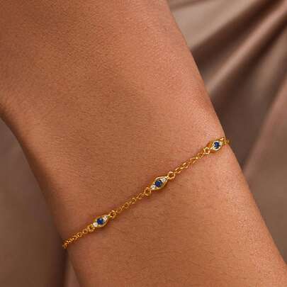 1PC 925 Sterling Silver Personalized Evil Eye Bracelet 18K Gold Plated Dainty Cubic Zirconia Adjustable Link Lobster Claw Clasp Chain Fine Jewelry Gift For Women